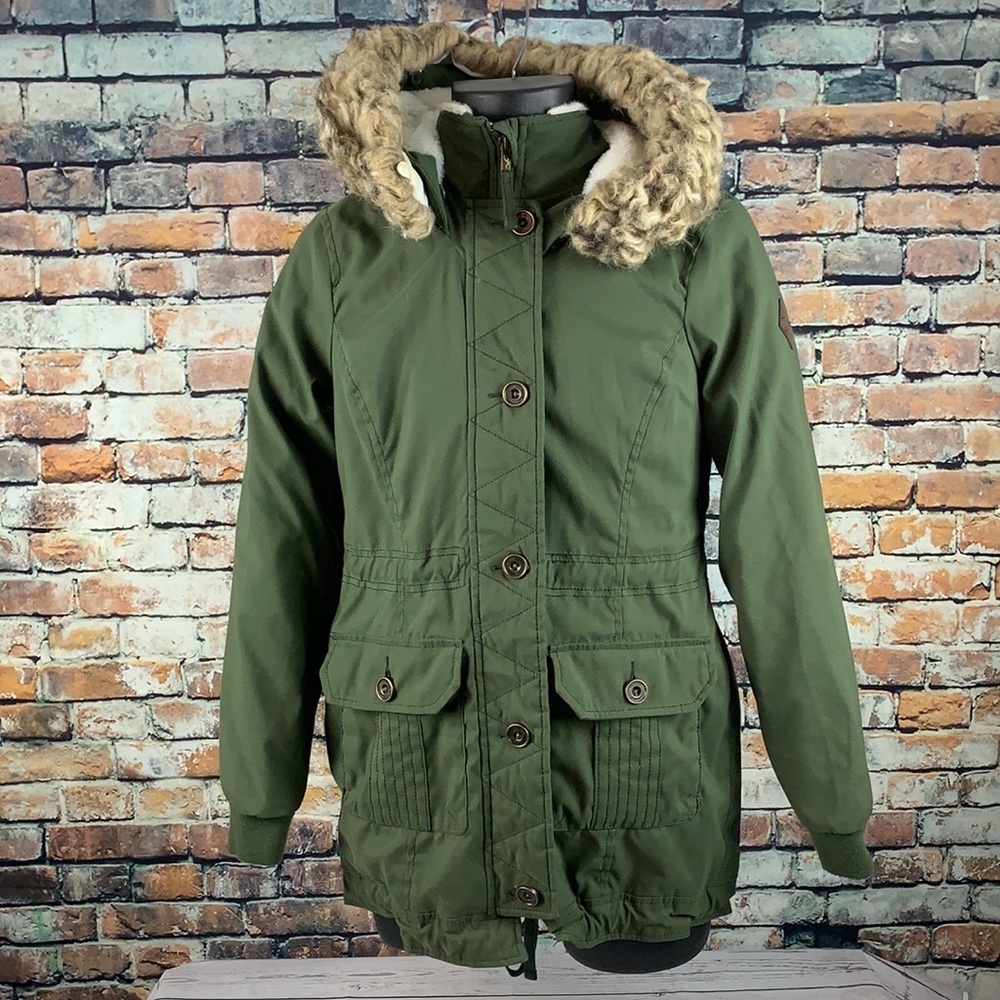 Hollister heritage green hooded coat size S